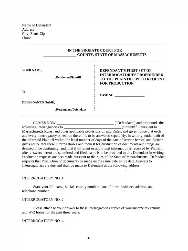 sample request for production of documents massachusetts Preview on Page 1
