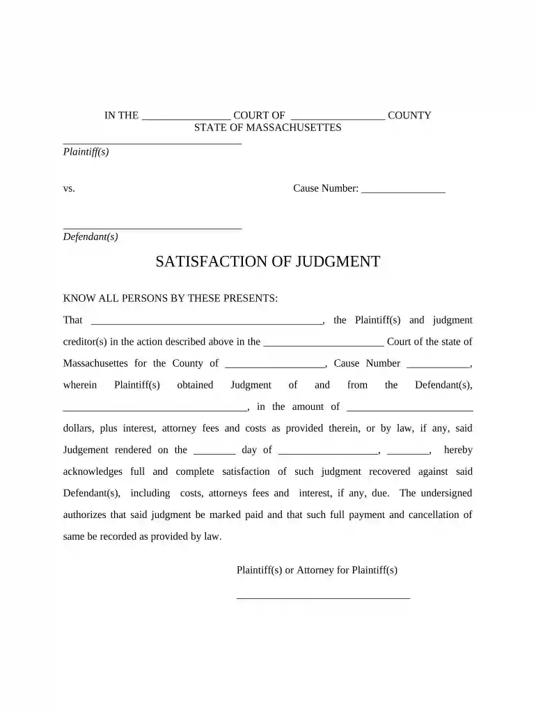 satisfaction of judgment massachusetts Preview on Page 1