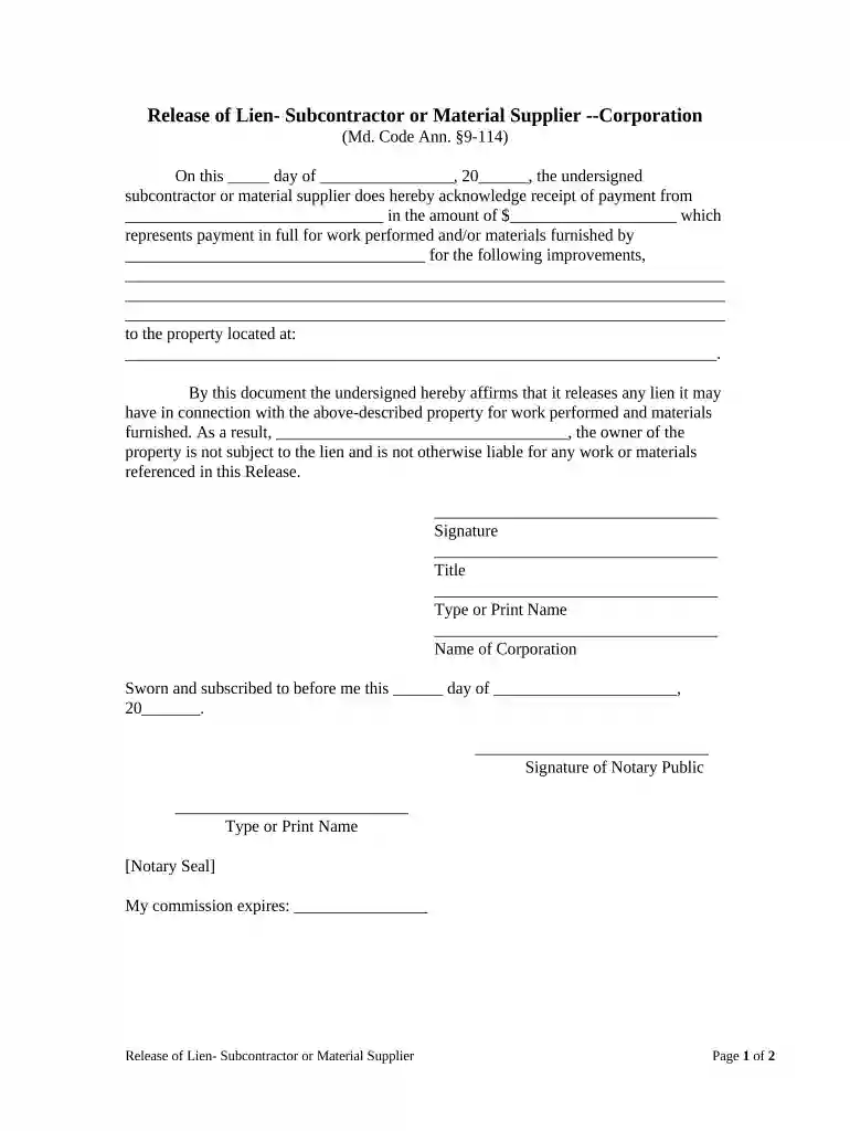 maryland lien release image Preview on Page 1