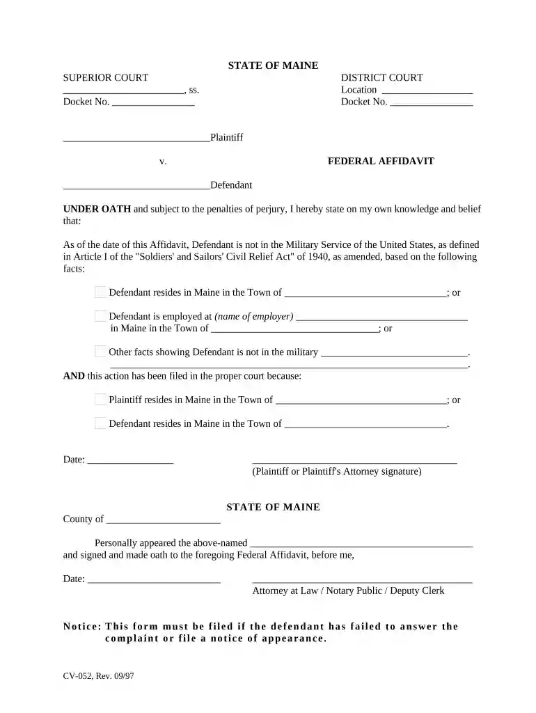 federal affidavit form Preview on Page 1
