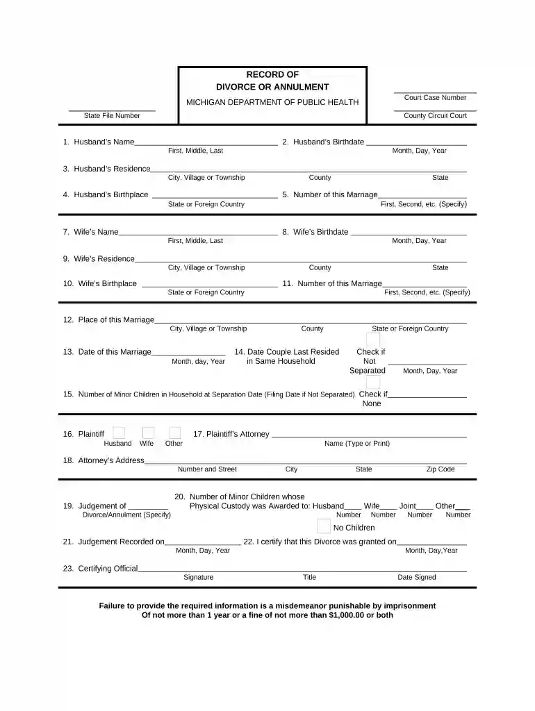 michigan annulment forms Preview on Page 1