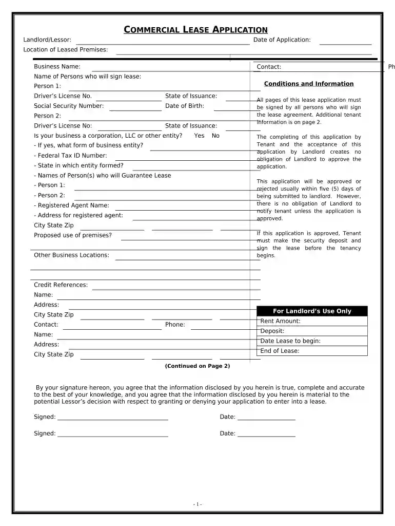 commercial lease application Preview on Page 1