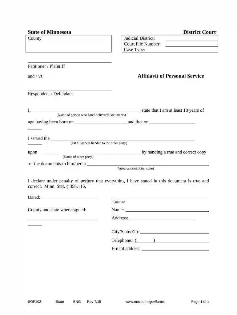 minnesota affidavit form Preview on Page 1
