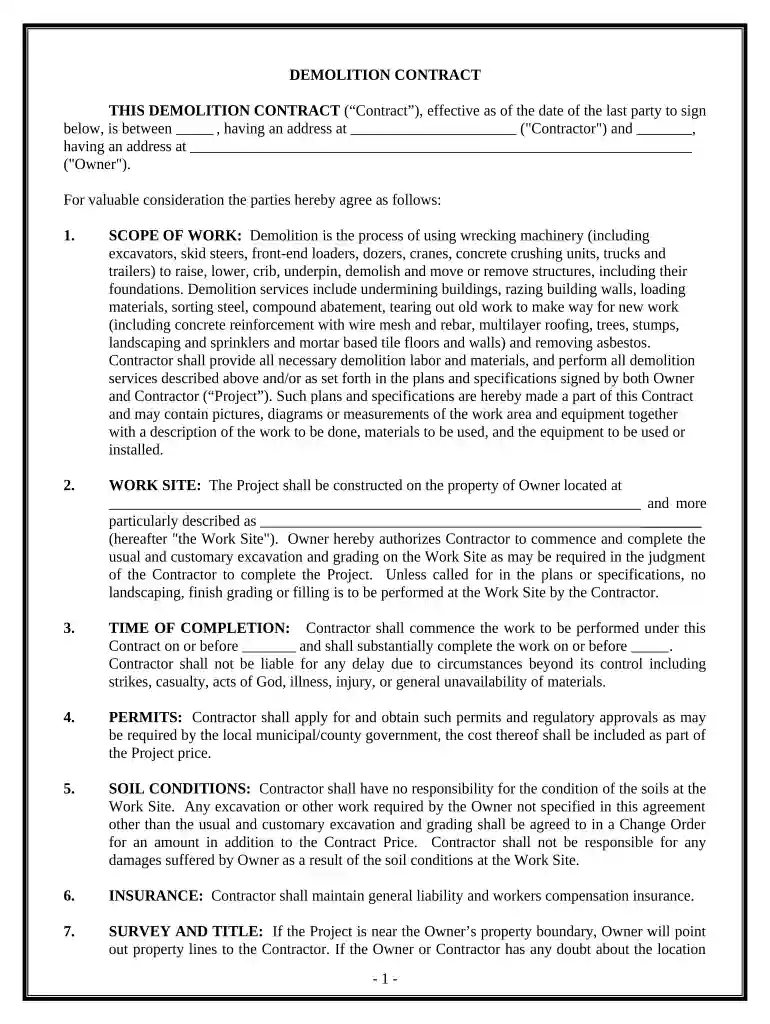 demolition contract Preview on Page 1