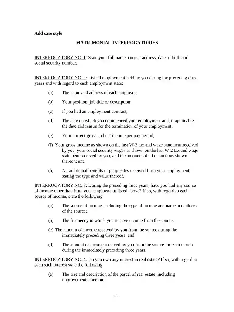 Discovery Interrogatories for Divorce Proceeding for either Plaintiff or Defendant - Another Form - Missouri Preview on Page 1