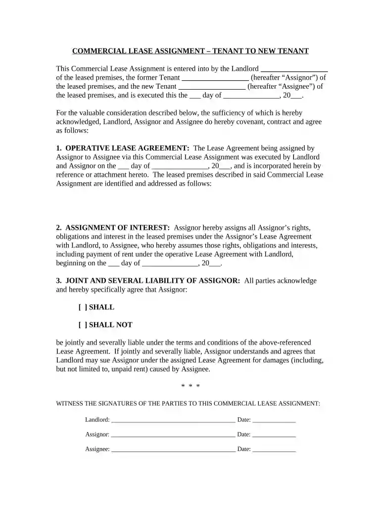 commercial lease assignment agreement Preview on Page 1