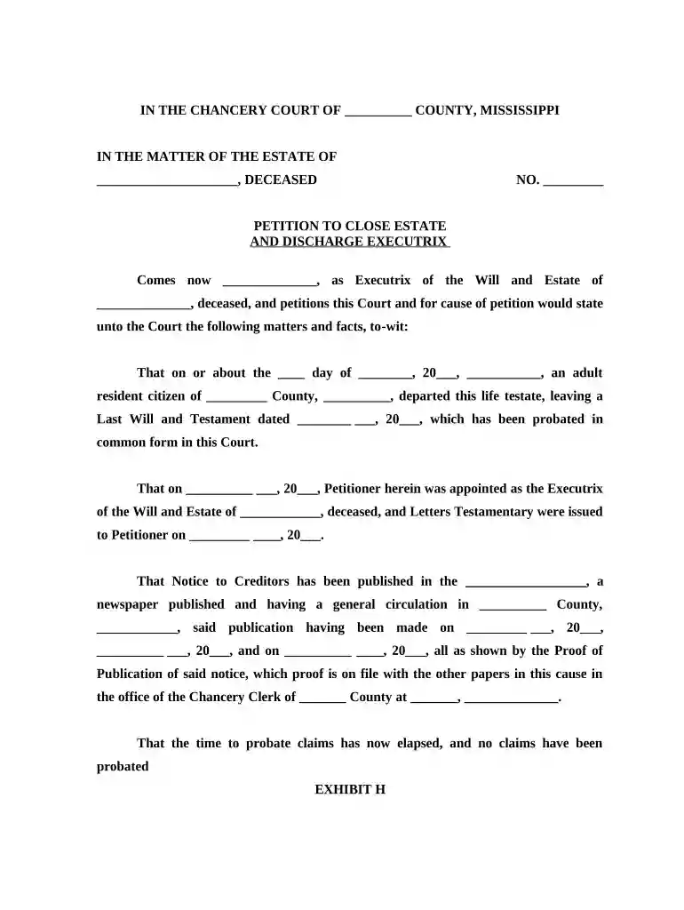 petition to close estate form Preview on Page 1