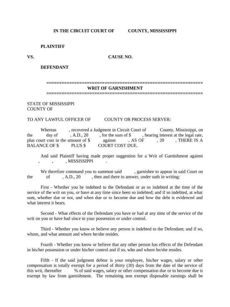 wage garnishment hardship form mississippi Preview on Page 1