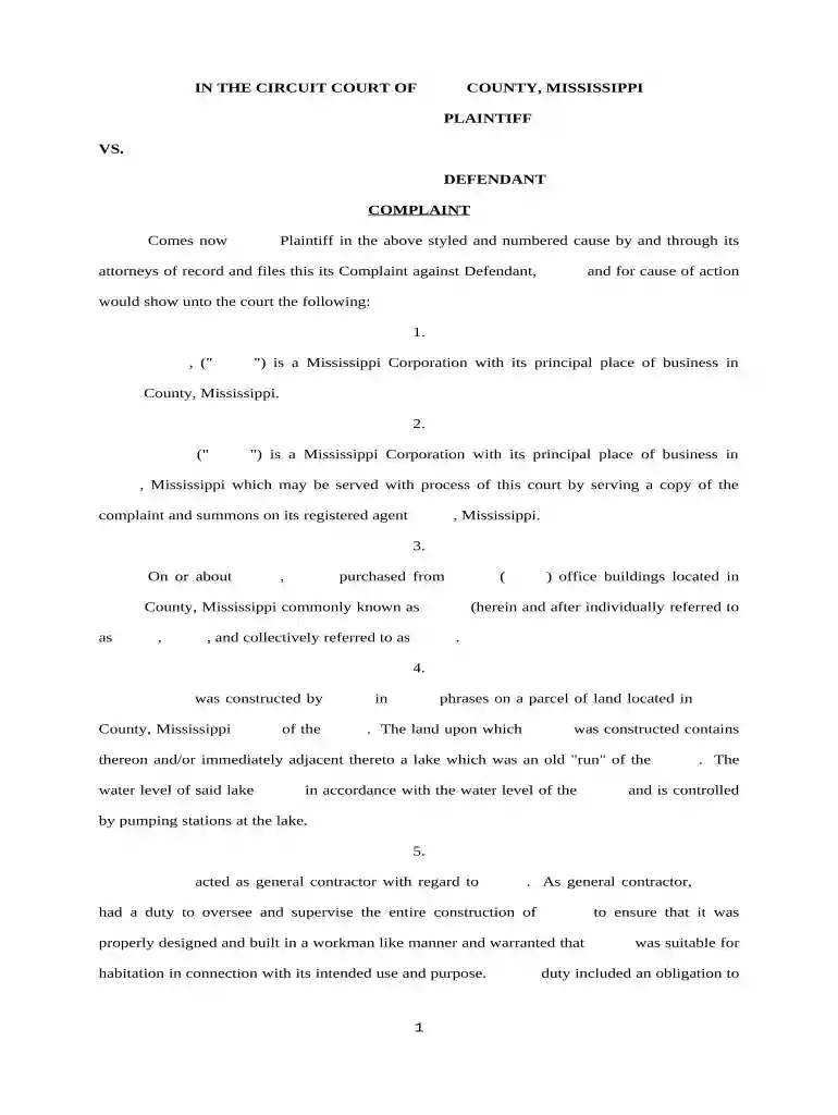 Complaint - Mississippi Preview on Page 1