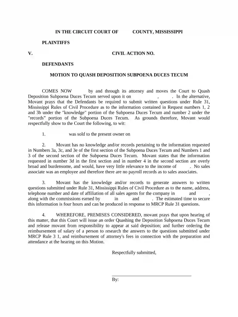 subpoena duces tecum Preview on Page 1