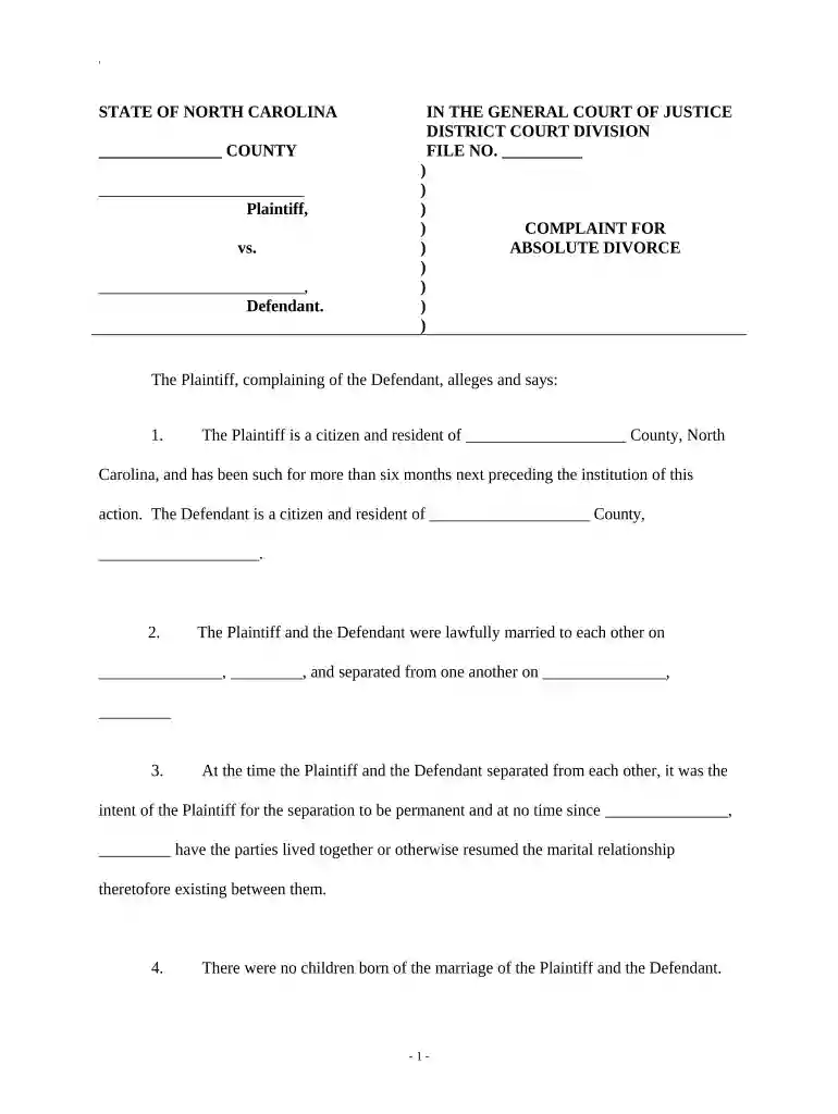 nc divorce from bed and board form Preview on Page 1