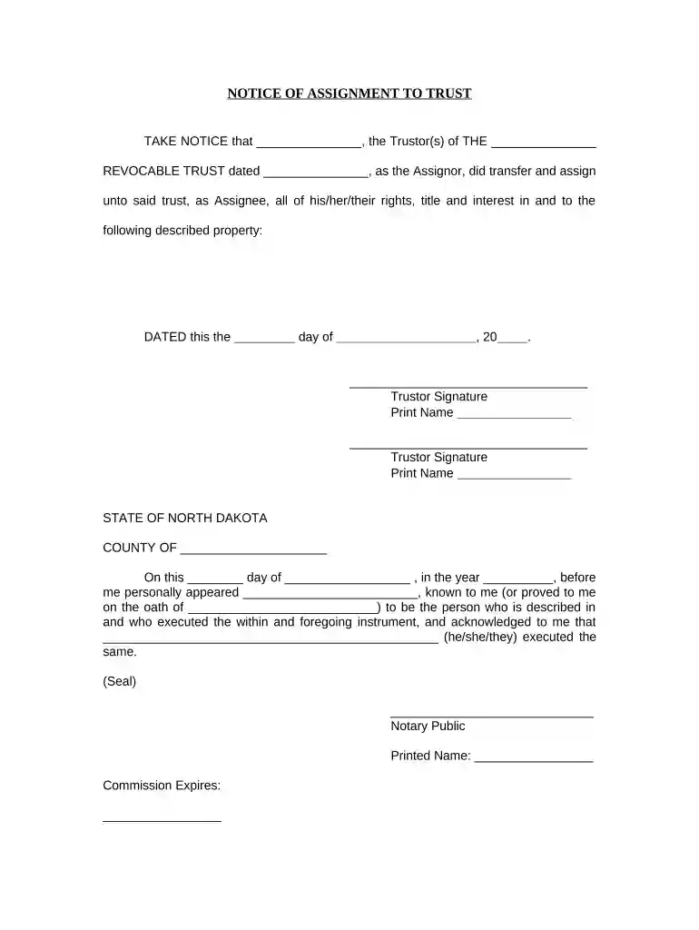 Notice of Assignment to Living Trust - North Dakota Preview on Page 1
