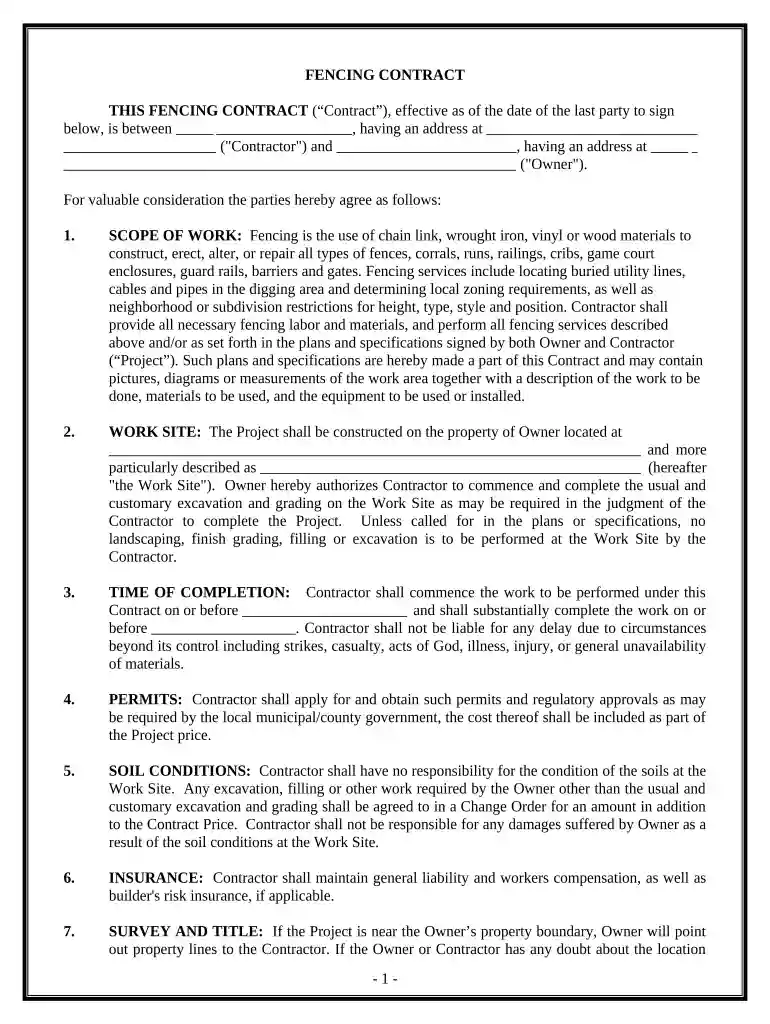 fence contract Preview on Page 1