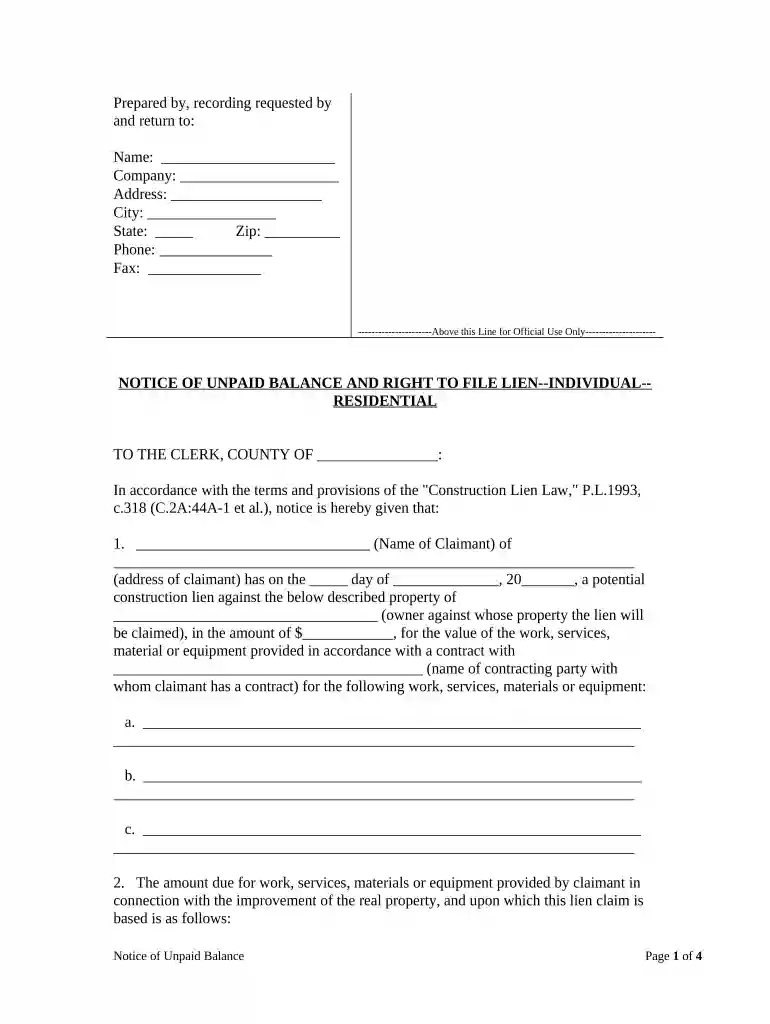 unpaid balance lien Preview on Page 1