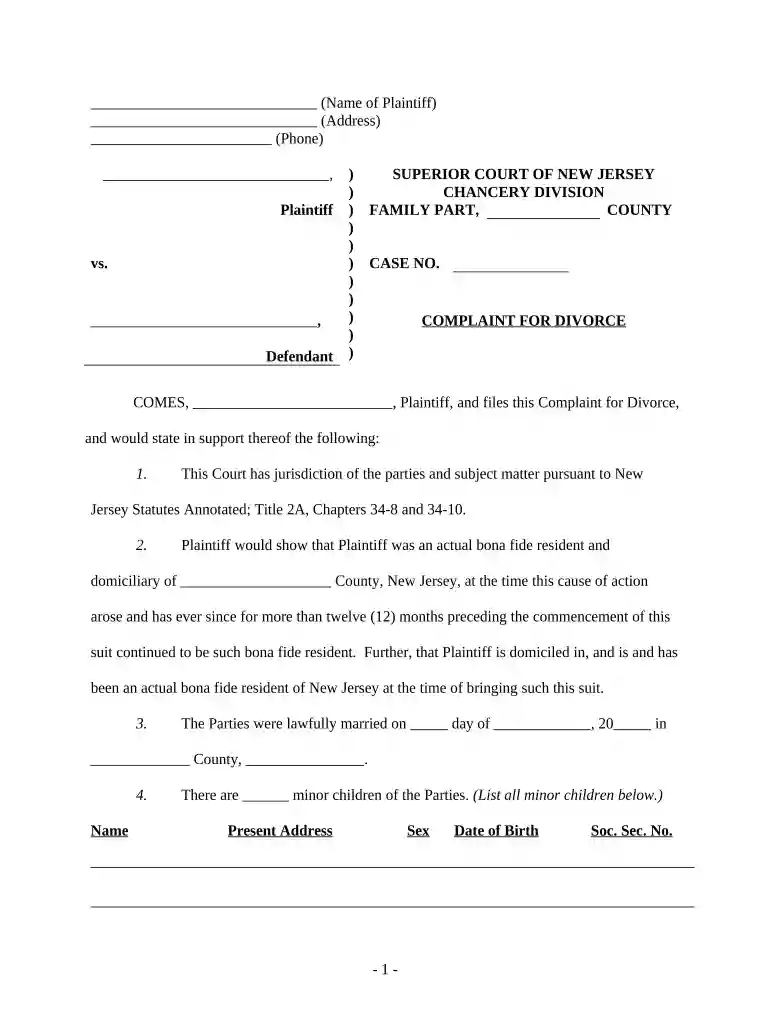 complaint for divorce form Preview on Page 1