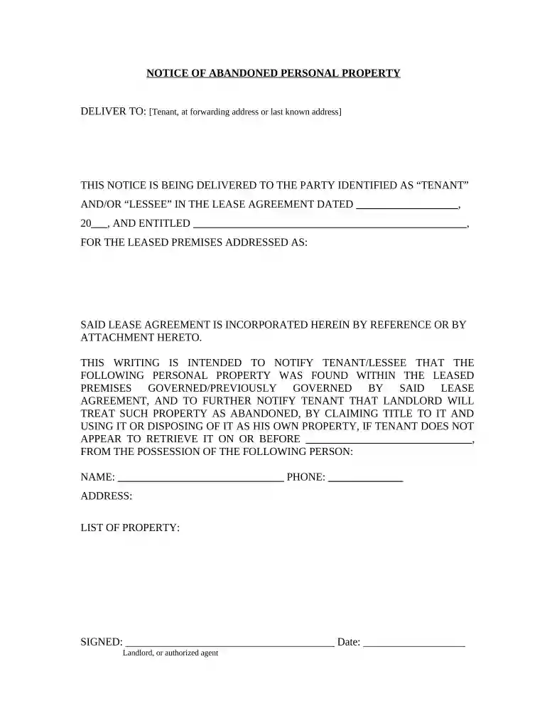 abandonment letter to tenant Preview on Page 1
