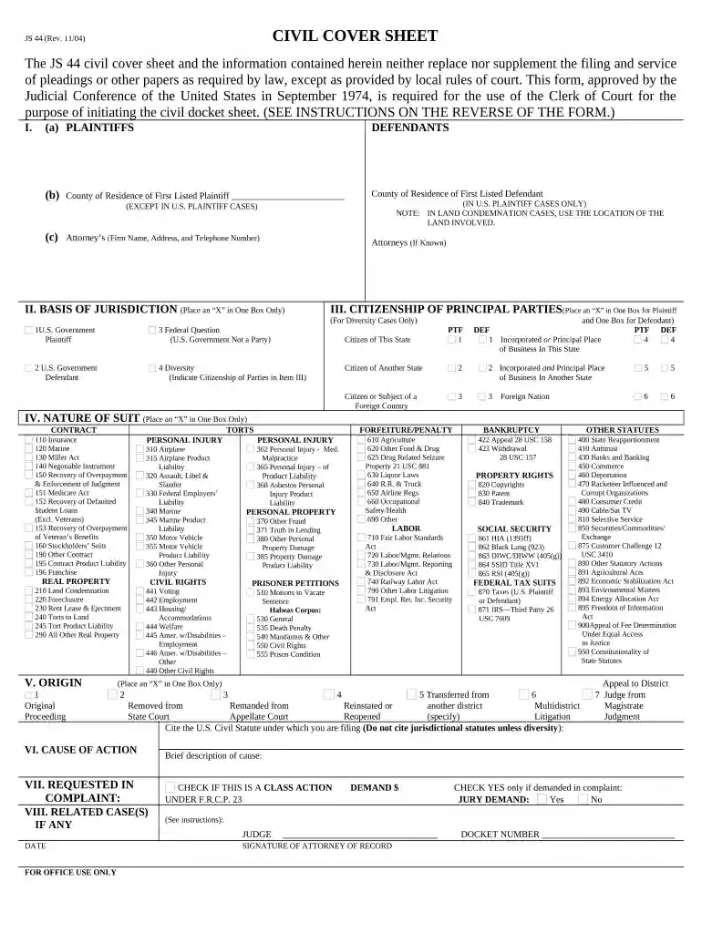 dnj civil cover sheet Preview on Page 1