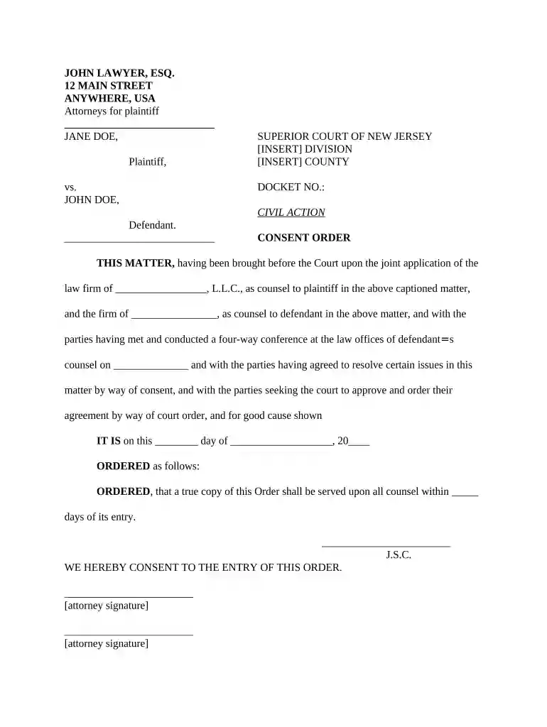 consent order nj template Preview on Page 1