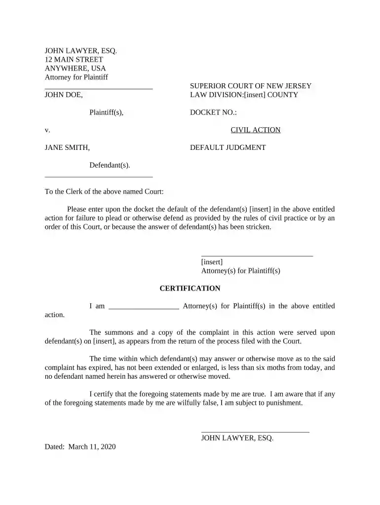 default judgement template Preview on Page 1