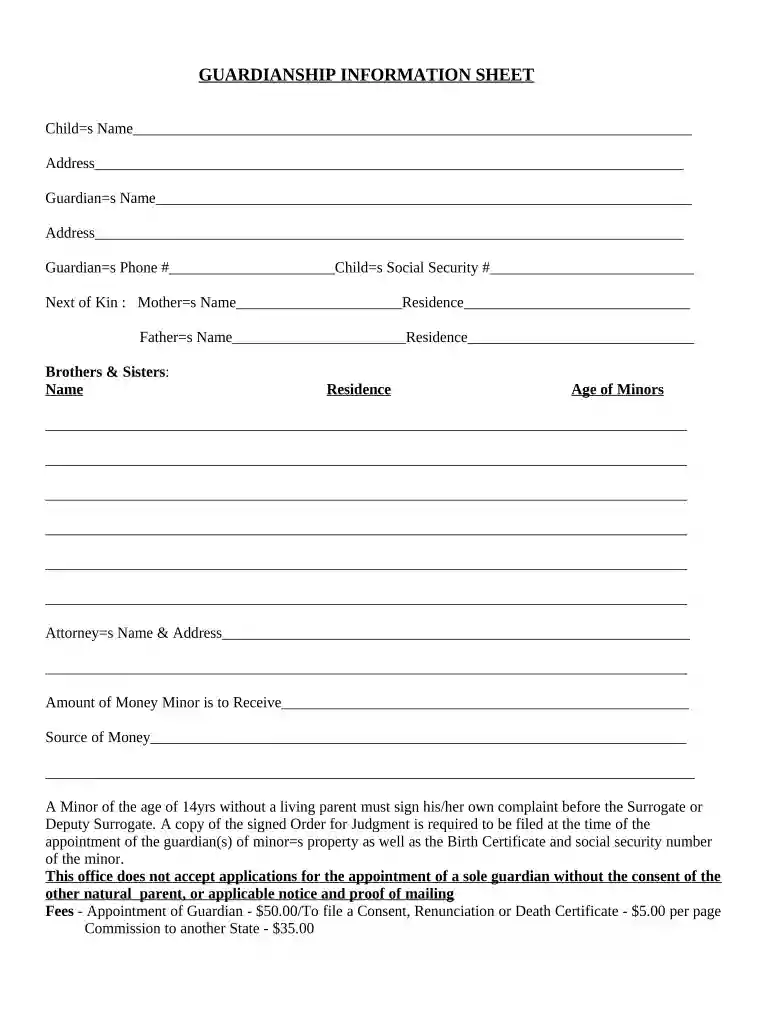 nj guardianship forms Preview on Page 1