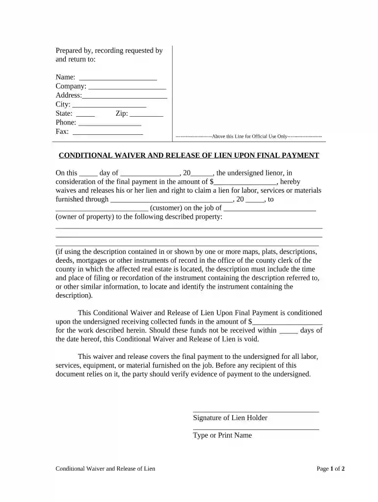 conditional lien waiver Preview on Page 1
