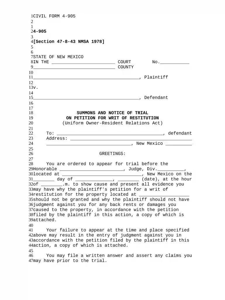 writ of restitution Preview on Page 1