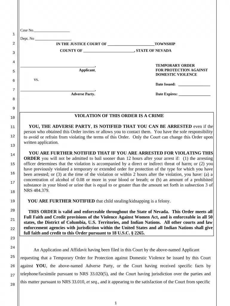 file restraining order online nevada Preview on Page 1