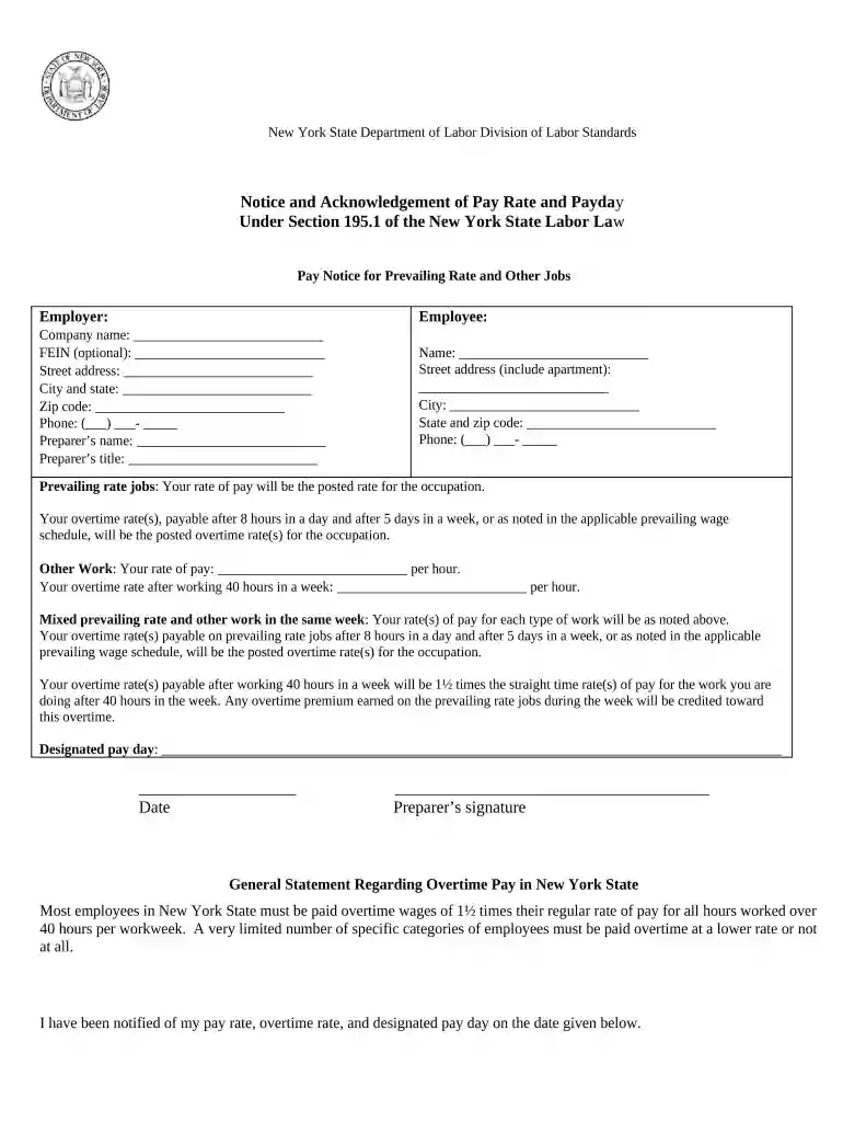 nys wage acknowledgement form fillable Preview on Page 1