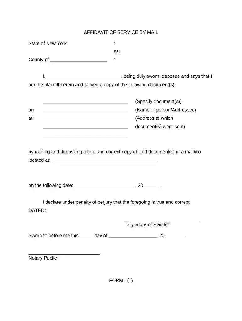 affidavit service mail Preview on Page 1