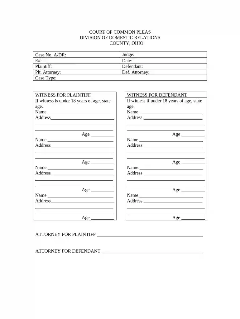 witness list template Preview on Page 1