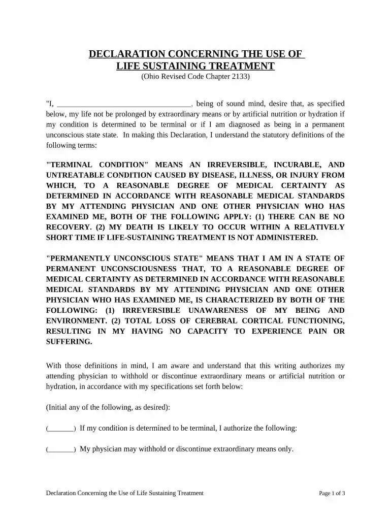 ohio living will form Preview on Page 1