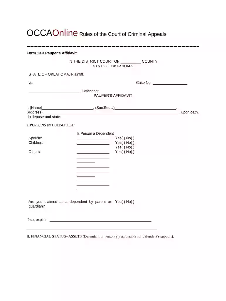 paupers affidavit Preview on Page 1