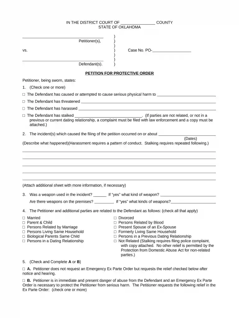 oklahoma protective order form Preview on Page 1