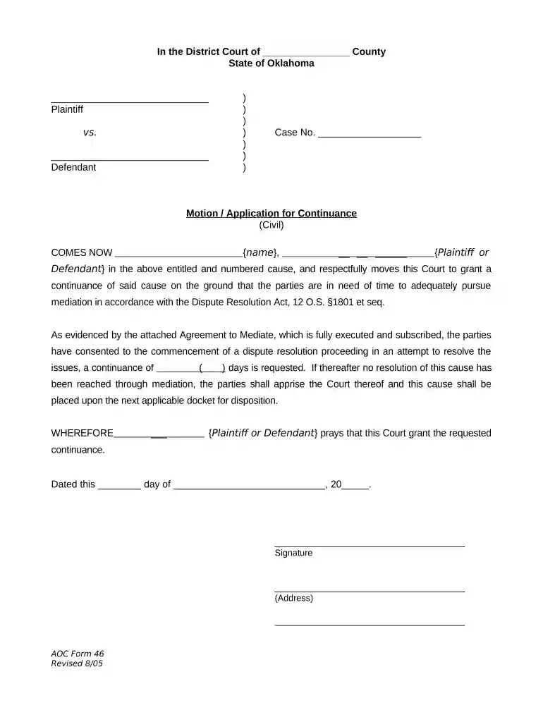 motion for continuance Preview on Page 1