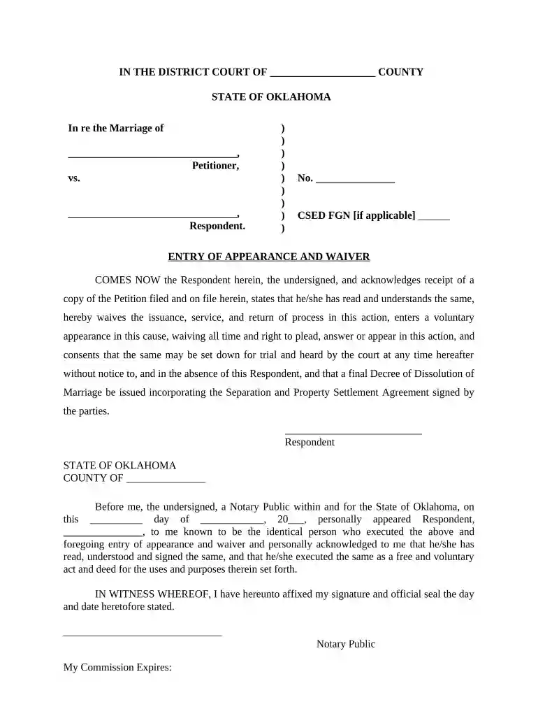 entry of appearance and waiver oklahoma Preview on Page 1