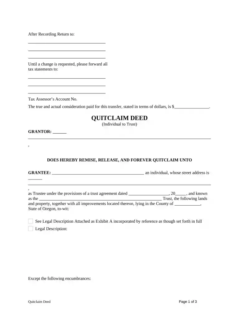 oregon quit claim deed Preview on Page 1