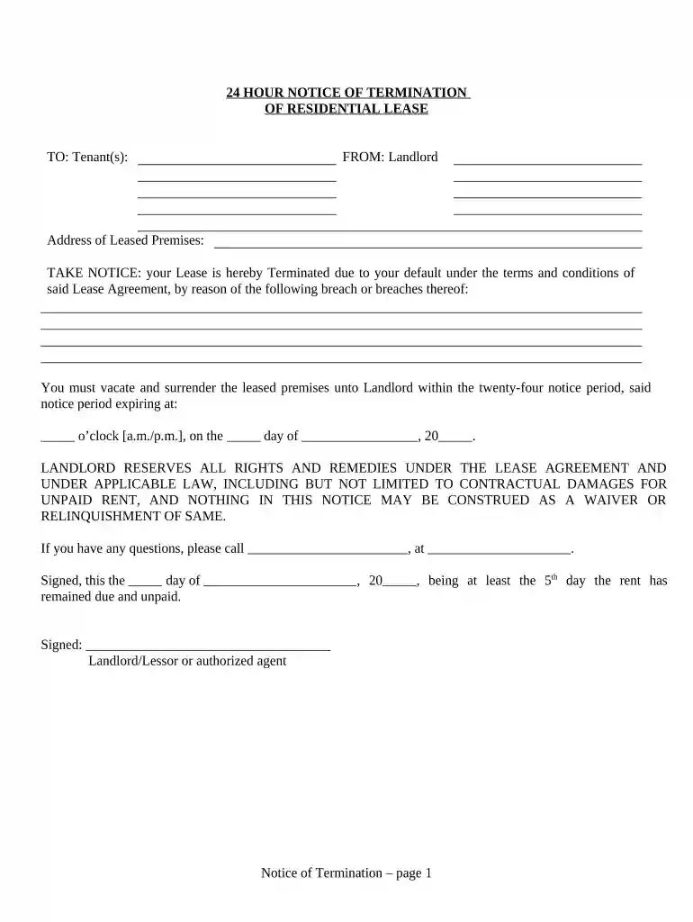 24 hour notice form Preview on Page 1