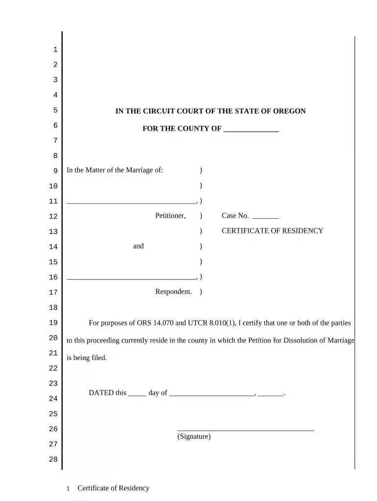 oregon certificate residency Preview on Page 1