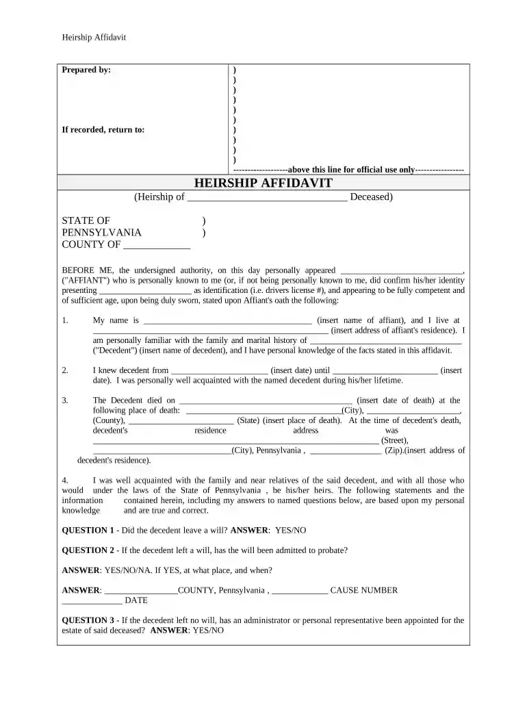 affidavit of heirship pennsylvania Preview on Page 1