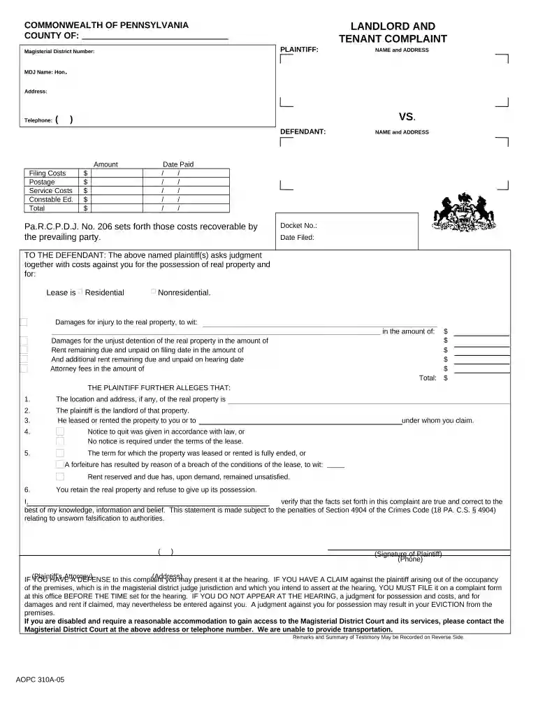 sample landlord tenant complaint Preview on Page 1