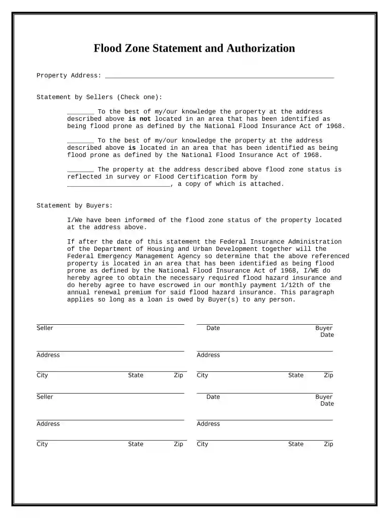 Flood Zone Statement and Authorization - Pennsylvania Preview on Page 1