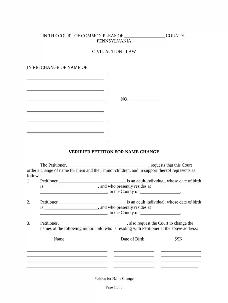 petition for name change form Preview on Page 1