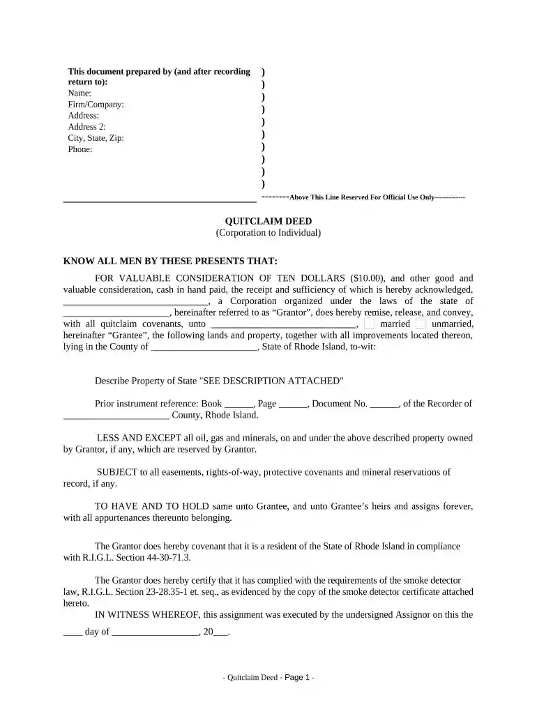 quitclaim deed ri Preview on Page 1