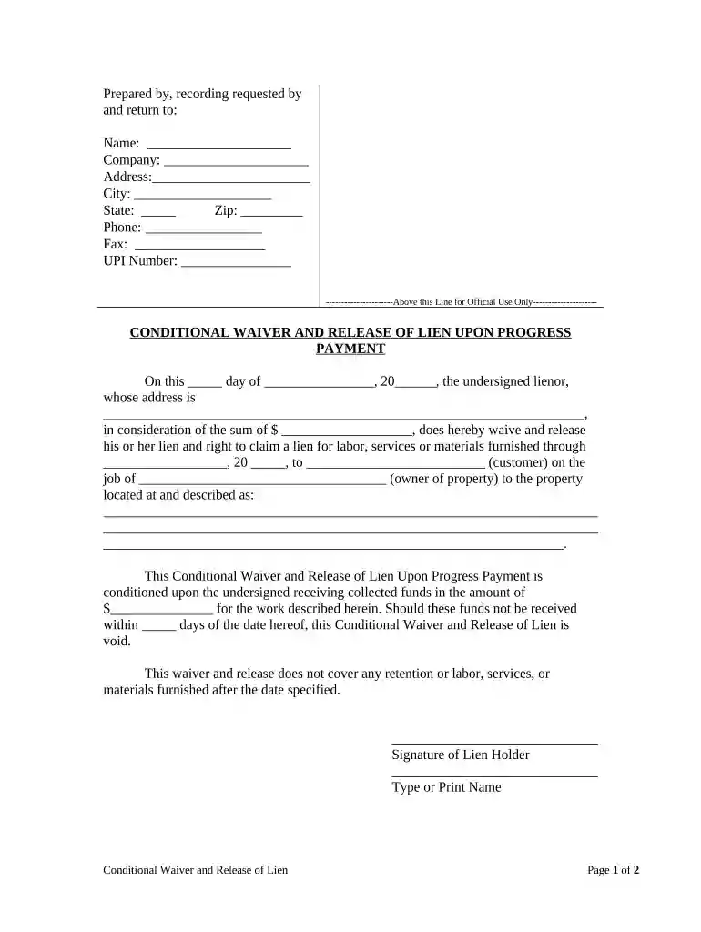 lien waiver form Preview on Page 1
