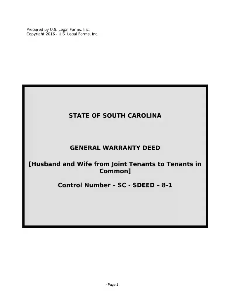 south carolina warranty deed form Preview on Page 1