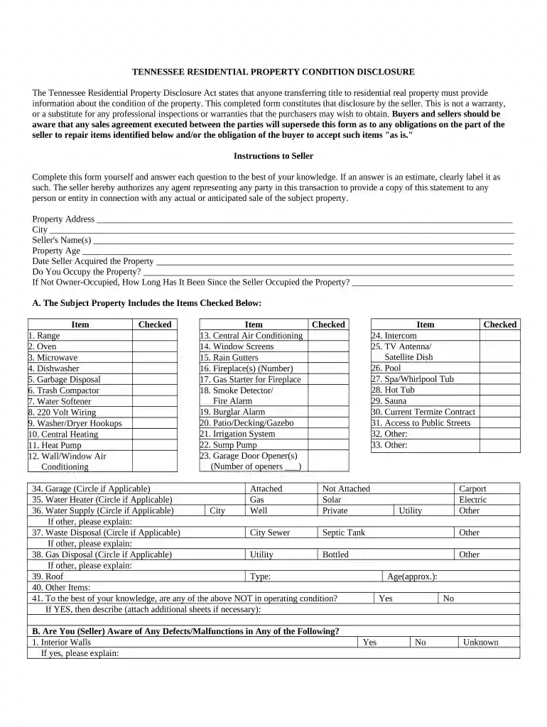 tennessee property disclosure form 2024 Preview on Page 1