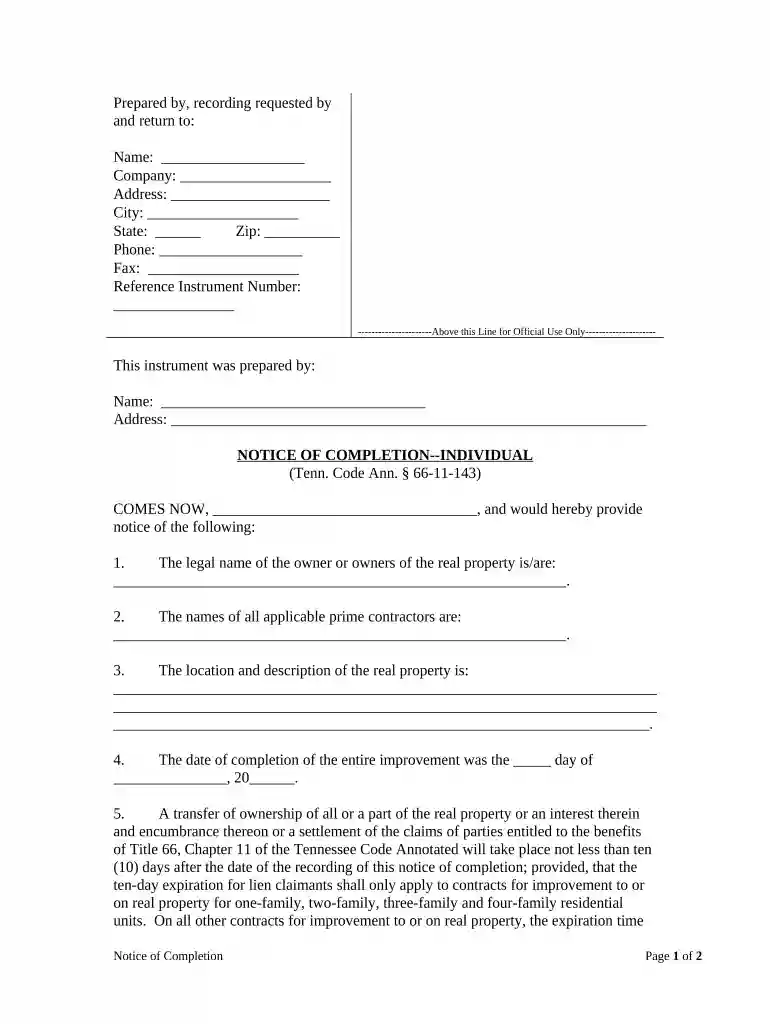 notice of completion Preview on Page 1