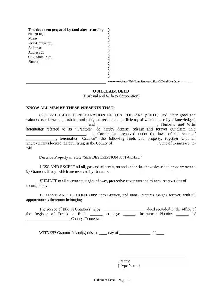 quitclaim deed tennessee Preview on Page 1