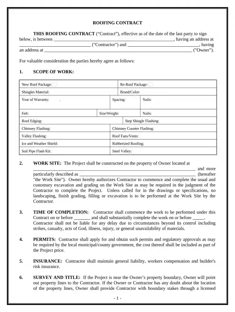 roofing contract template Preview on Page 1