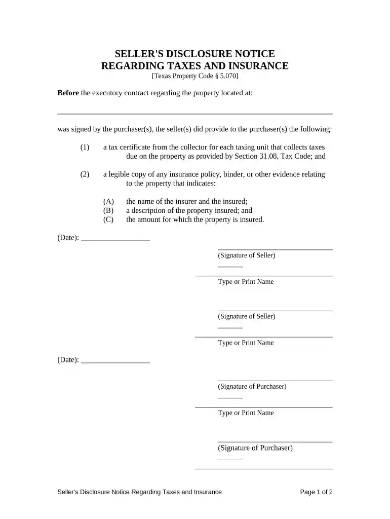 tar seller's disclosure form Preview on Page 1